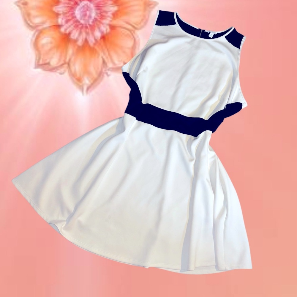 Boutique 9 White Fit-and-Flare Dress with Black Accents